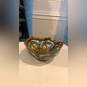 Cereal Bowl El Palomar Ken Edwards Mexican Pottery Lotus #G Blue Brown Orange